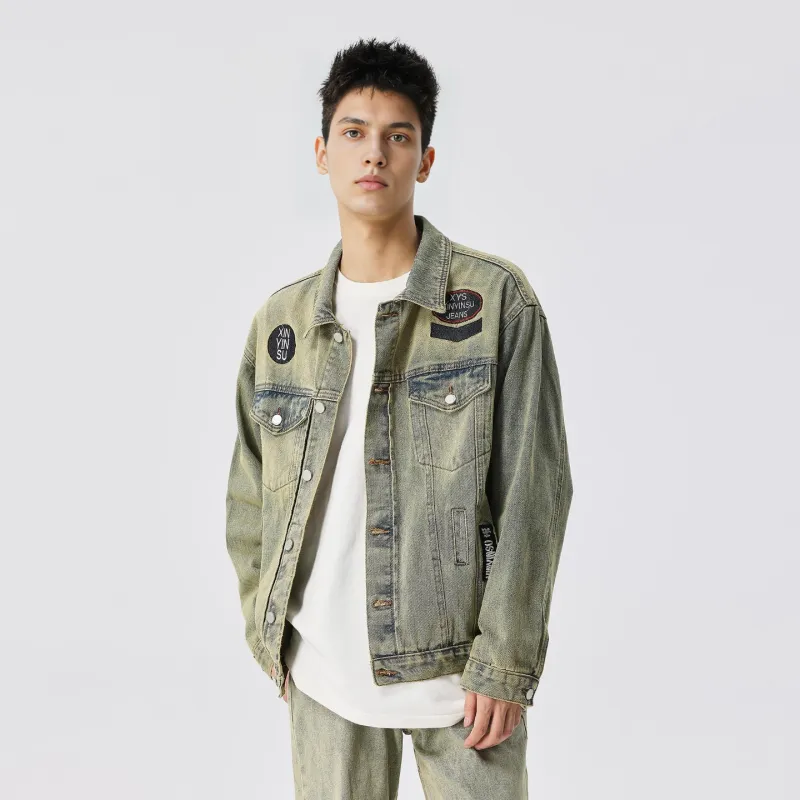 XINYINSU Denim Jacket Unisex Yellow Mud-2