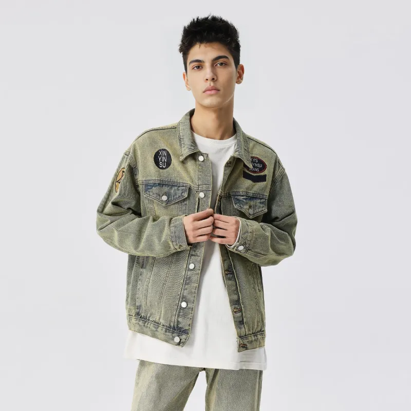 XINYINSU Denim Jacket Unisex Yellow Mud-4