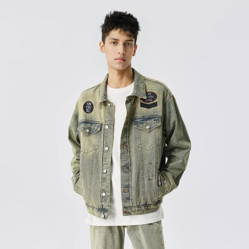 XINYINSU Denim Jacket Unisex Yellow Mud-3