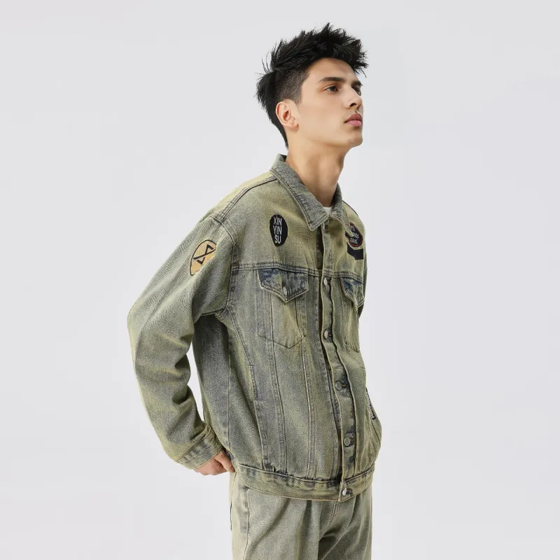 XINYINSU Denim Jacket Unisex Yellow Mud-6