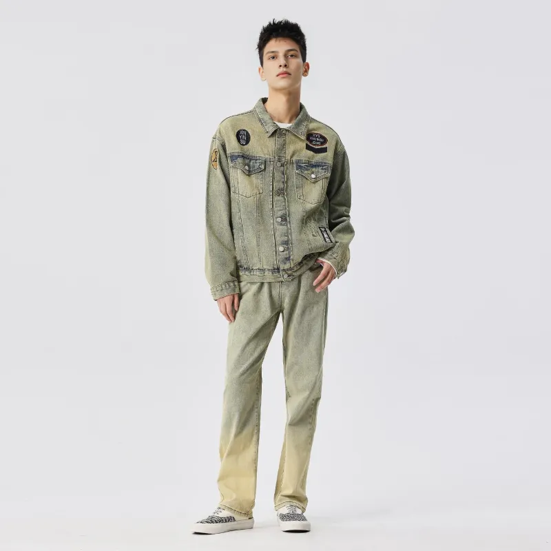 XINYINSU Denim Jacket Unisex Yellow Mud-5
