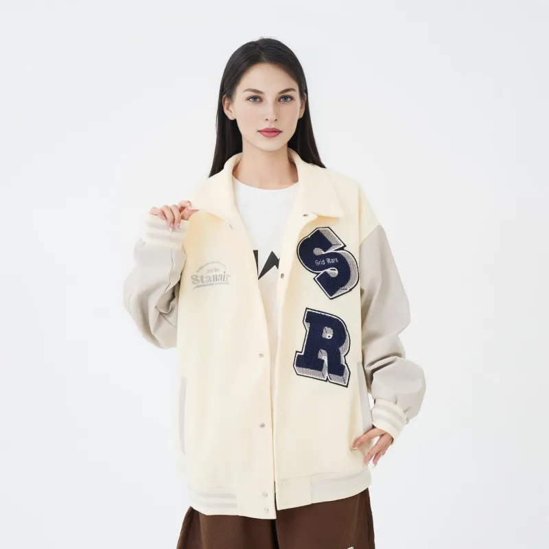 STANAIR Letter Embroidered Drop Shoulder Loose Fit Baseball Jacket Unisex-3