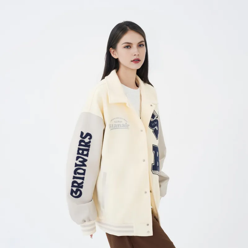 STANAIR Letter Embroidered Drop Shoulder Loose Fit Baseball Jacket Unisex-4