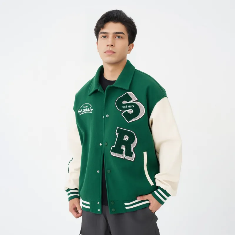 STANAIR Letter Embroidered Drop Shoulder Loose Fit Baseball Jacket Unisex-9