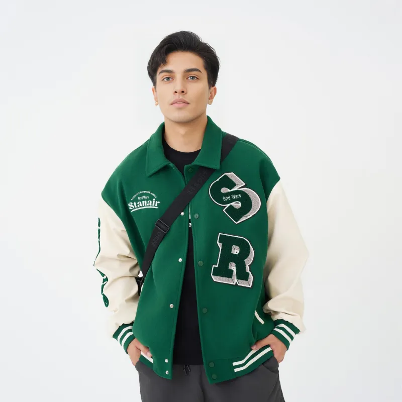 STANAIR Letter Embroidered Drop Shoulder Loose Fit Baseball Jacket Unisex-10