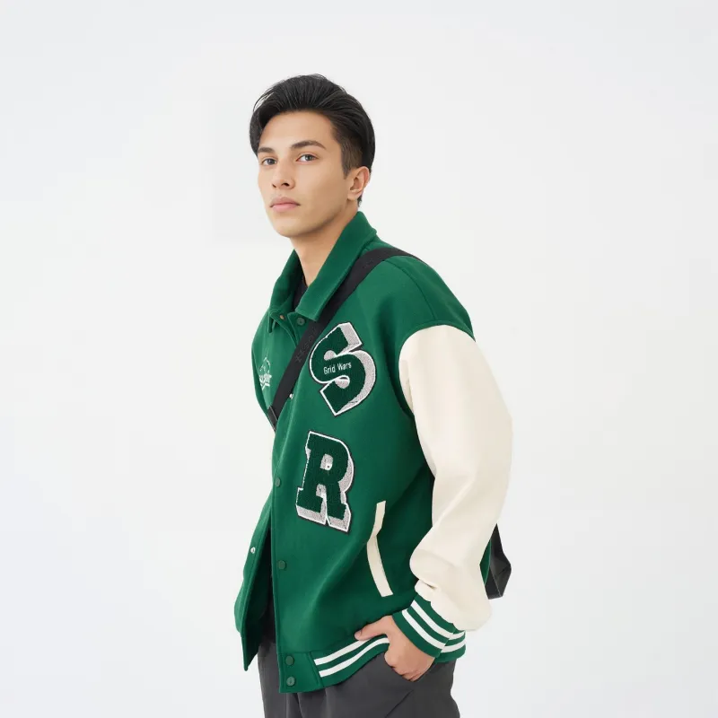 STANAIR Letter Embroidered Drop Shoulder Loose Fit Baseball Jacket Unisex-11