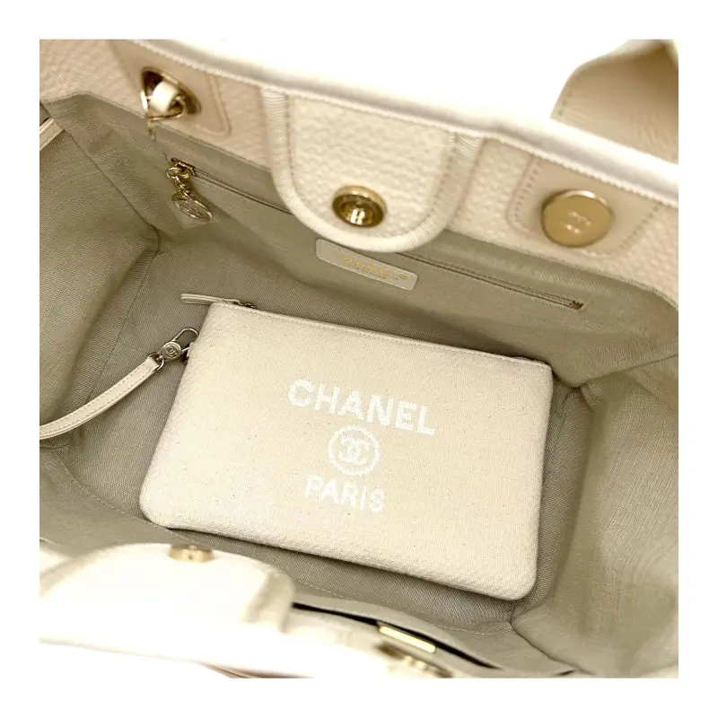 CHANEL Canvas Bag, Tote Bag, Shopping Bag, Shoulder Bag, Handbag Women's Cream-4