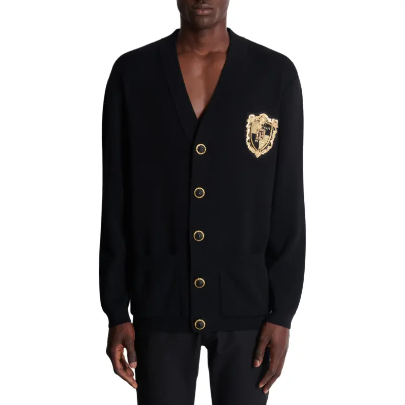 BALMAIN Embroidered Patch Knitted Cardigan-4