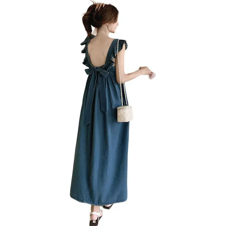TEME Short Sleeved Dress Women's Vintage Denim-1