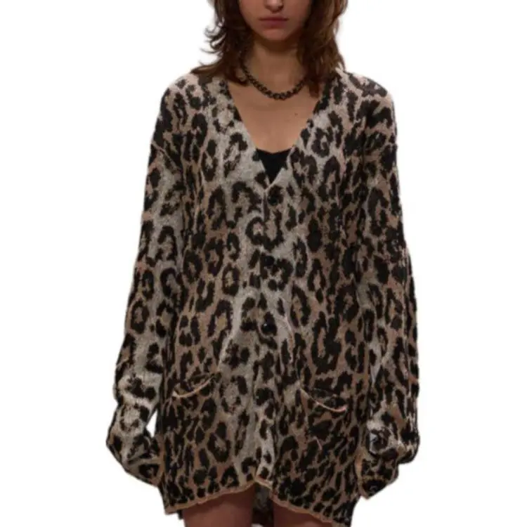 R13 Leopard Jacquard Knit Cardigan-1
