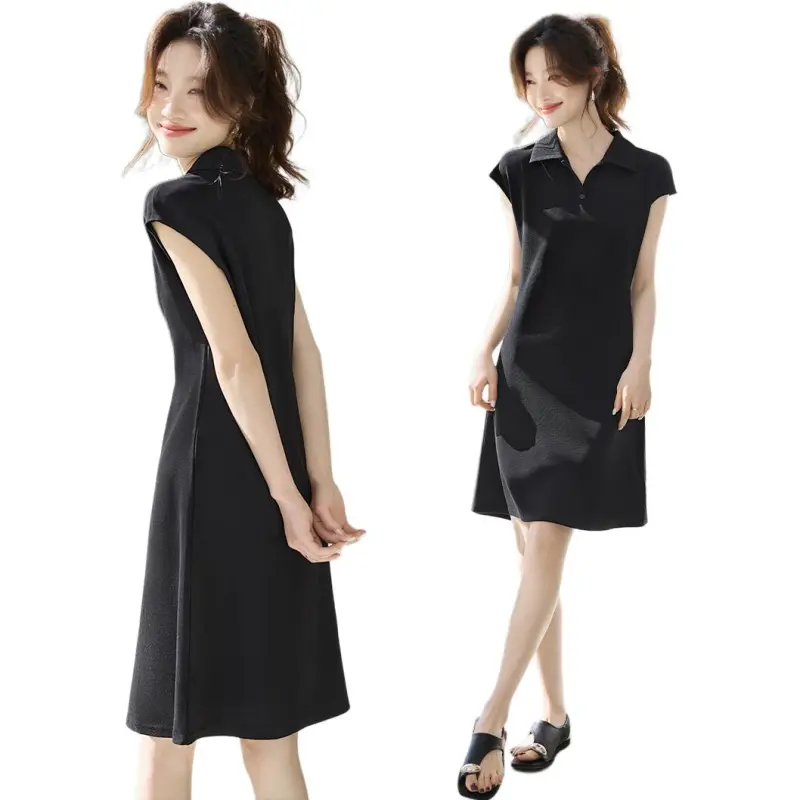 Mo Han Yi Mei Short Sleeved Dresses Women's Black-3