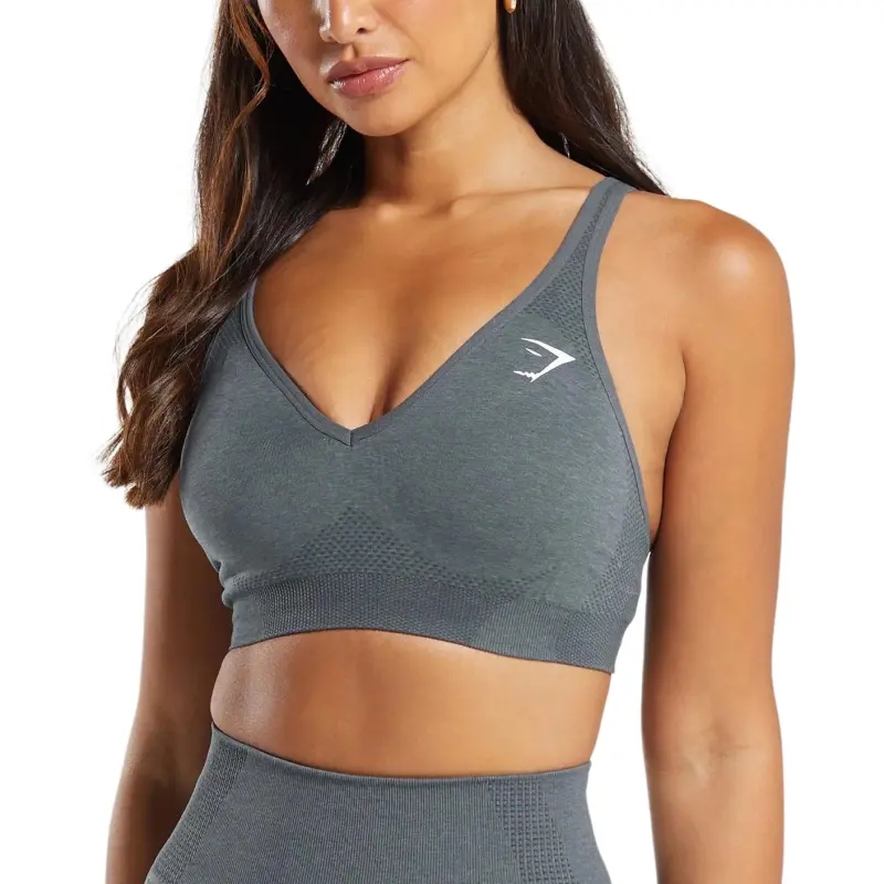 GYMSHARK Vital Seamless V Neck Sports Underwear Women's Dark Gray Mud Gray-1