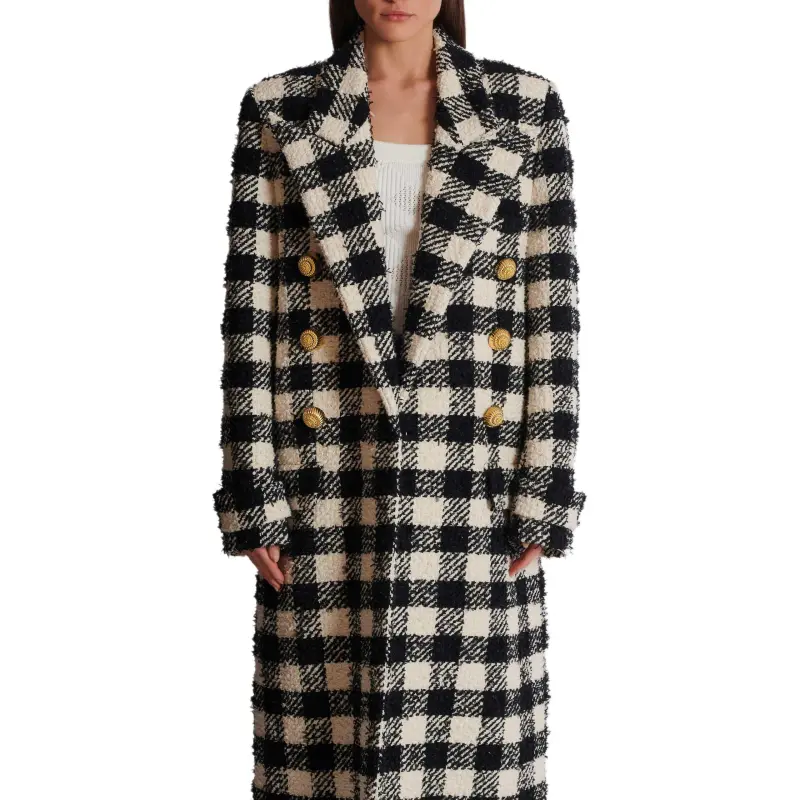 BALMAIN Long 6-Button Tweed Coat-4