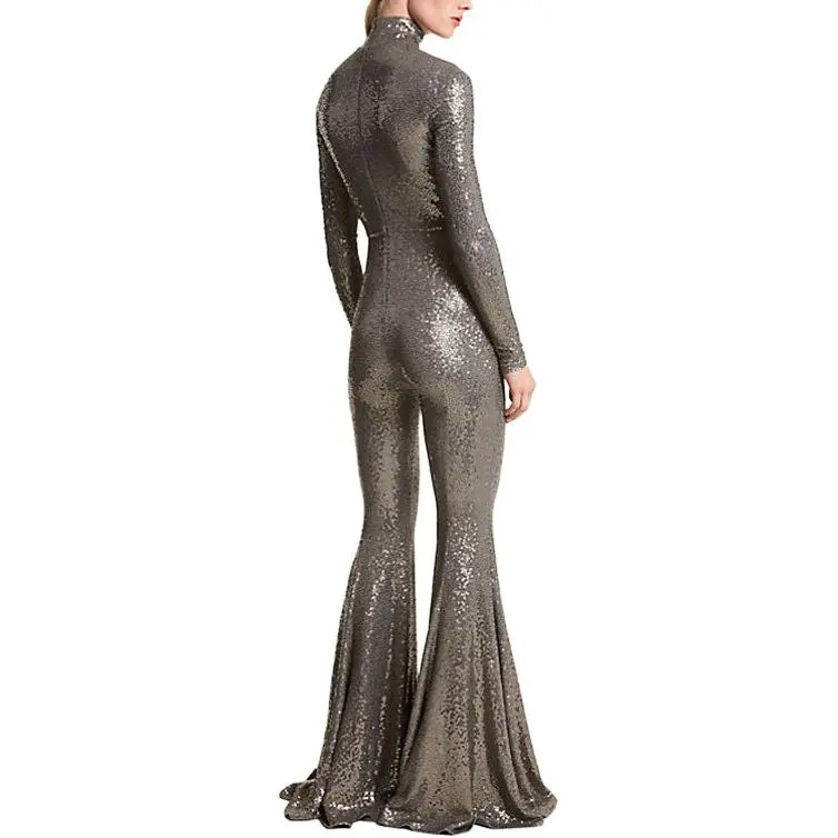 MICHAEL KORS Hand Embroidered Sequin Stretch Jersey Flared Jumpsuit-1