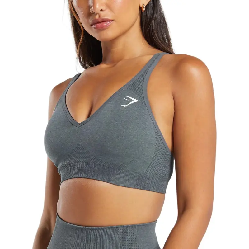GYMSHARK Vital Seamless V Neck Sports Underwear Women's Dark Gray Mud Gray-3