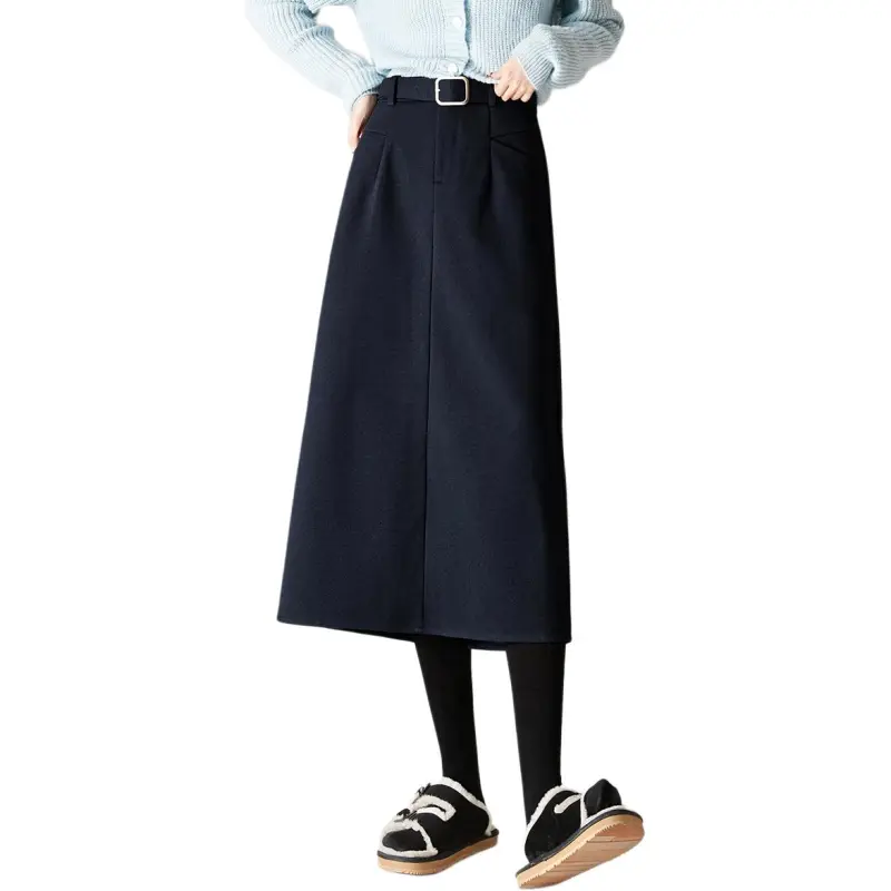 Mo Han Yi Mei Casual Long Skirt Women's Dark Navy Blue-4