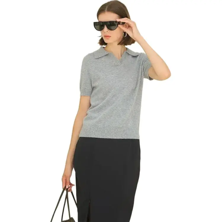 ELLIATTCOLLECTIVE Wool Cashmere Knitted Fabric Short Sleeved Polo Shirt Women's-1