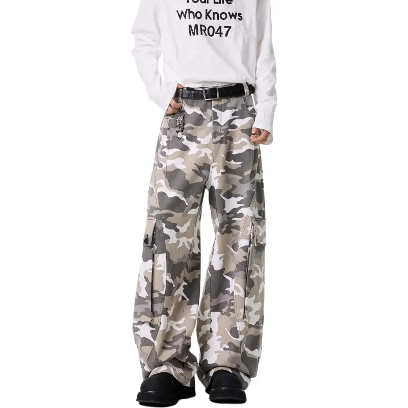 DAND Casual Pants Unisex White Gray Camouflage-1