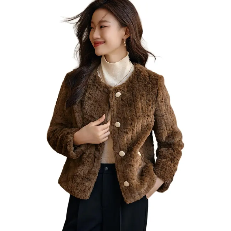 Mo Han Yi Mei Velvet feel Coat Women's Dark Coffee-4