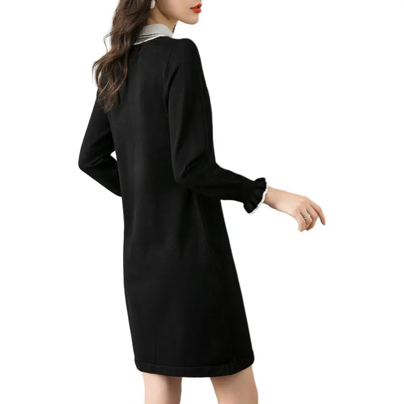 Mo Han Yi Mei Long Sleeved Dress Women's Black-3