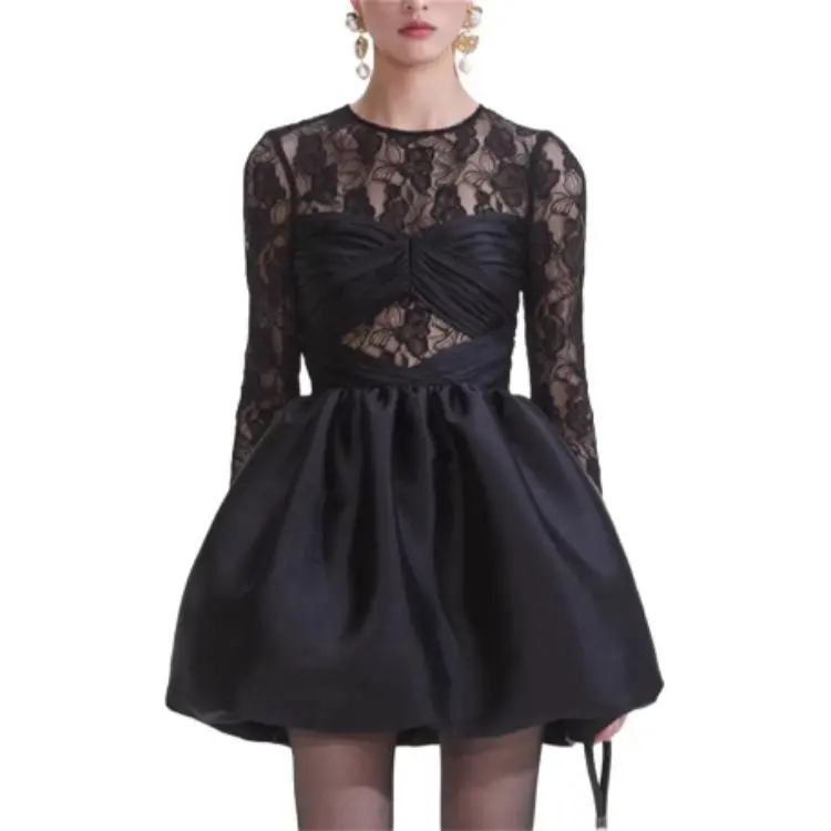Self portrait Lace panel Taffeta Mini Dress-1