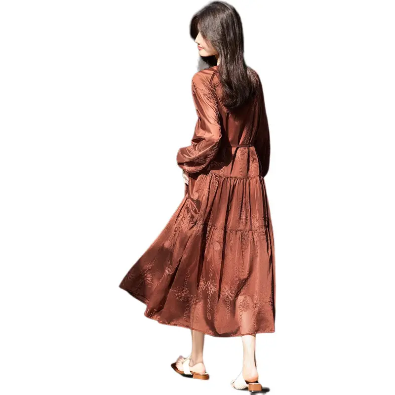 XWI Long Sleeved Dress Women's Light Coffee-3