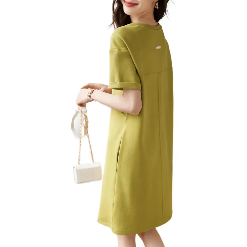 Mo Han Yi Mei Short Sleeved Dresses Women's Yellow Green-1