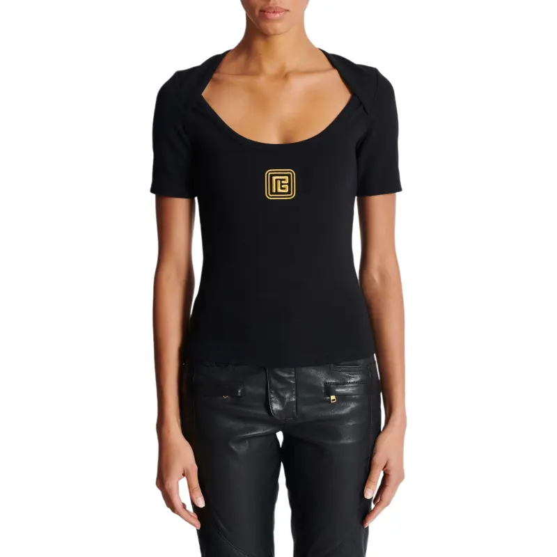 BALMAIN Pb Logo embroidered T shirt-4
