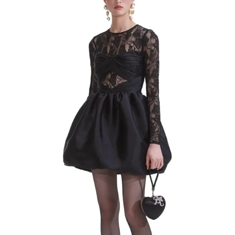 Self portrait Lace panel Taffeta Mini Dress-3
