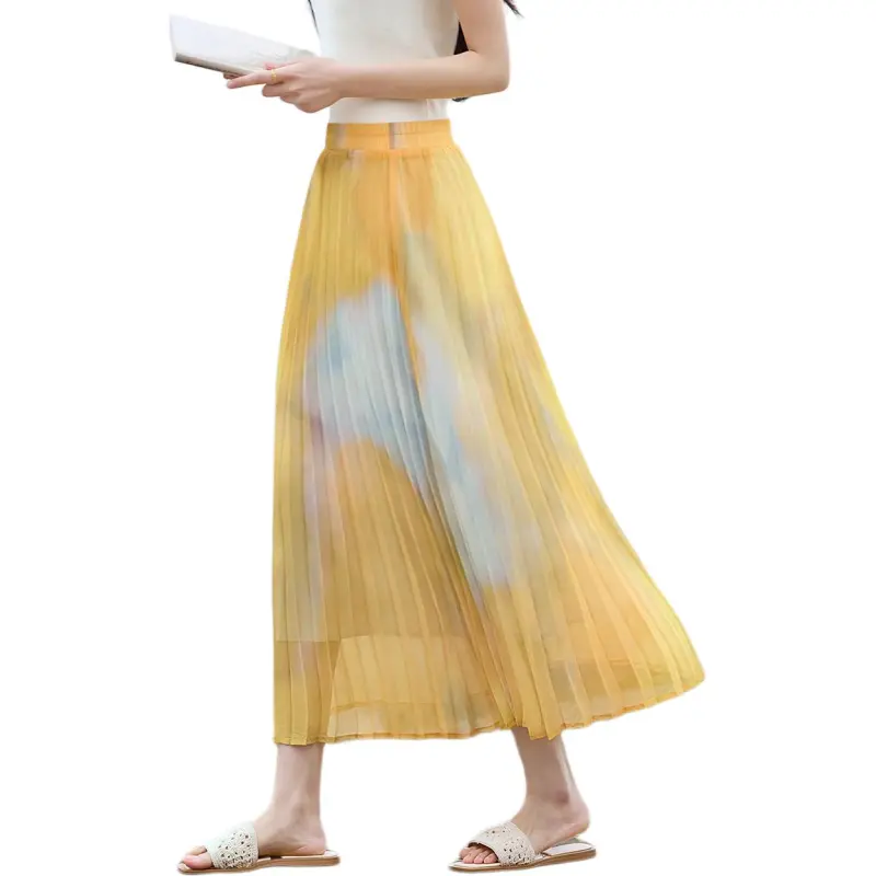 XWI Casual Long Skirts Women's Yellow Blended-1