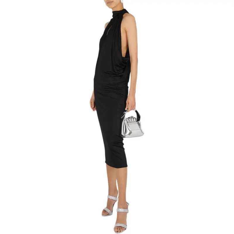 VERSACE Slashed Halterneck Sleeveless Midi Dress-5