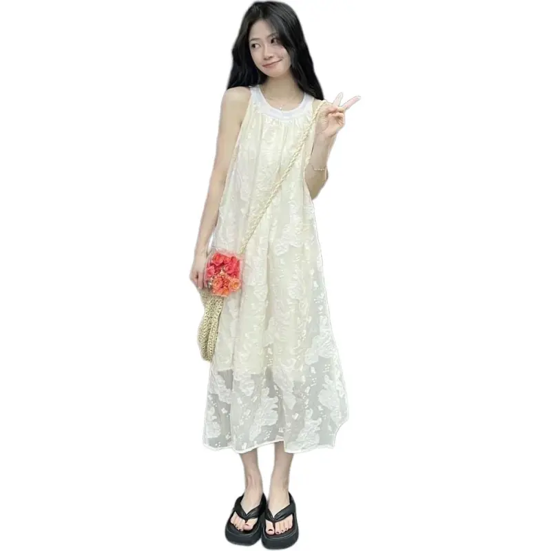 Mu Xiao Xin Sleeveless Dress Women's Apricot-1