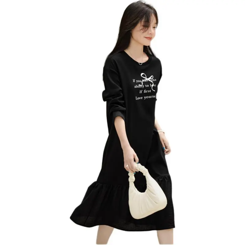 Mo Han Yi Mei Long Sleeved Dresses Women's Black-1