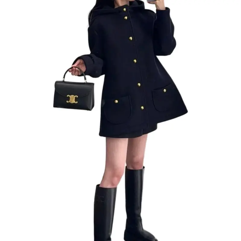 CELINE Hooded Triomphe Coat In Wool Felt-5
