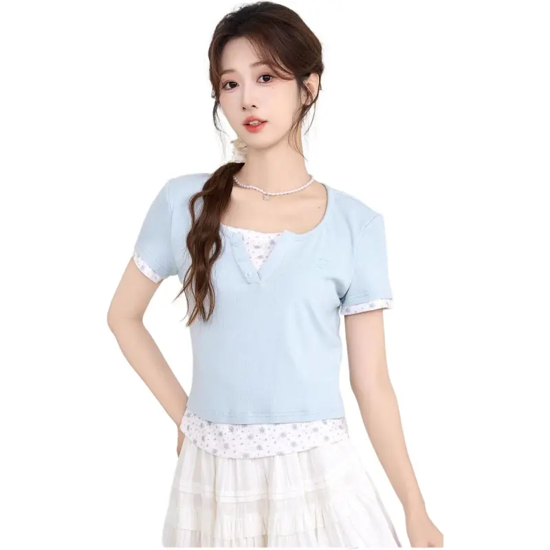 Mu Qingqing T Shirts Women's Light Blue-3