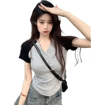 Mu Xiao Xin T Shirt Women's Gray & Black Sleeves