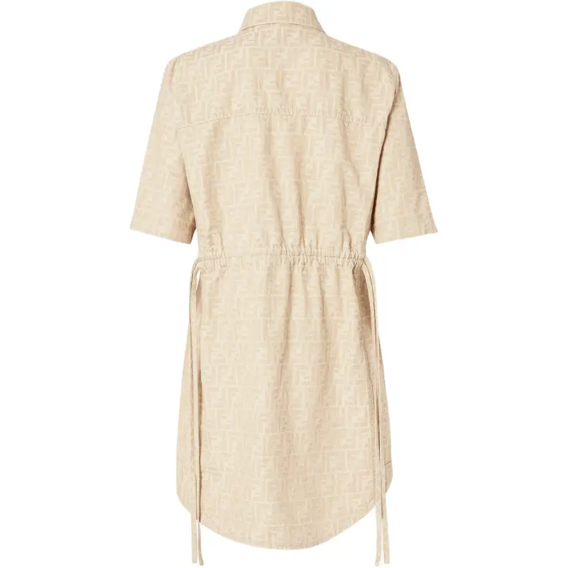 FENDI Short Sleeved Dress Women's Beige-1