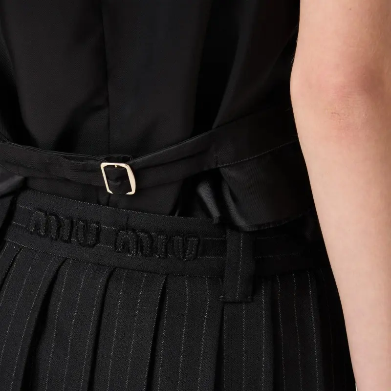 MIU MIU Pleated Pinstripe Mini Skirt Black-4