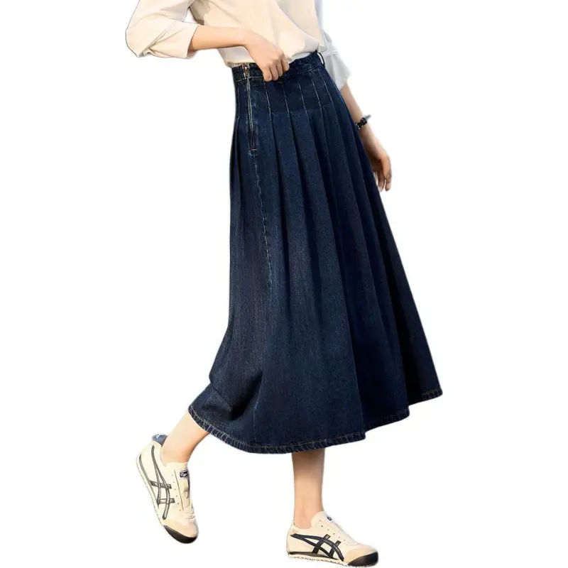 Mo Han Yi Mei Denim Long Skirt Women's Dark Blue-3