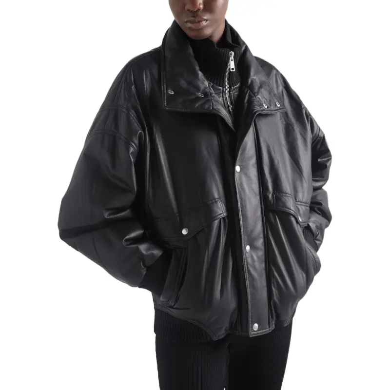 PRADA Leather Jacket Women's Black-3