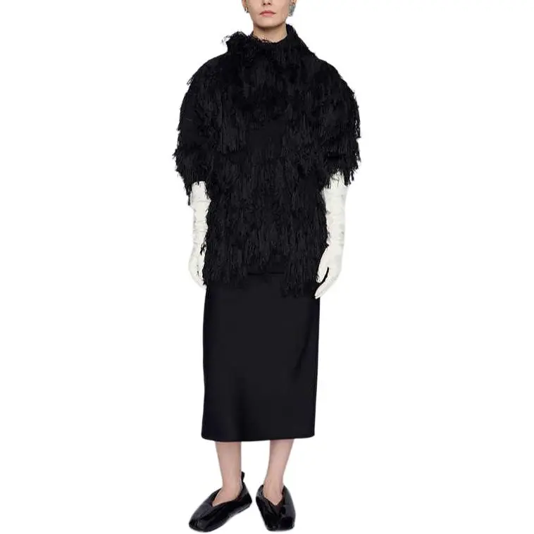 CARVEN FW24 Velvet-feel Coat Women's Black-1