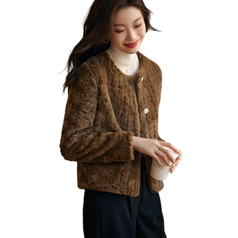 Mo Han Yi Mei Velvet feel Coat Women's Dark Coffee-5