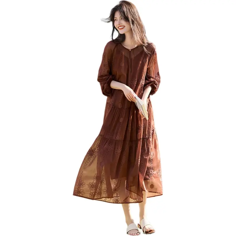 XWI Long Sleeved Dress Women's Light Coffee-4