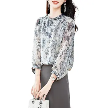 Yi Mengyuan Long Sleeved Silk Shirt Women's Jungle Ink Wash
