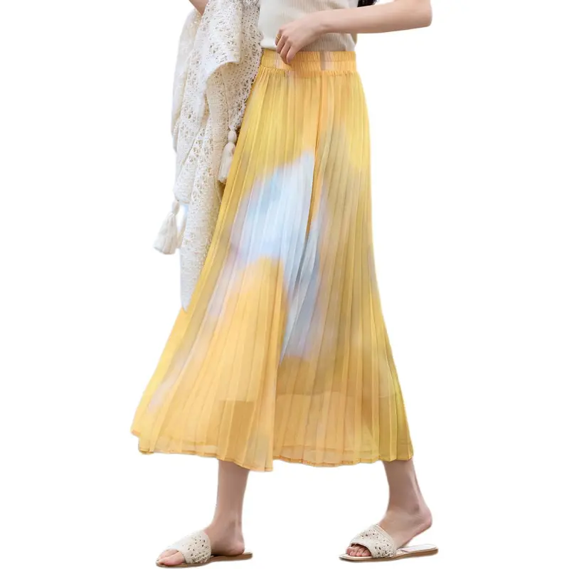 XWI Casual Long Skirts Women's Yellow Blended-2