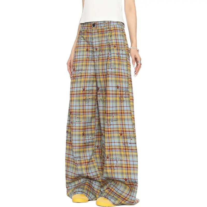 Struggle Vintage95 Casual Pants Unisex Yellow Blue Plaid-1