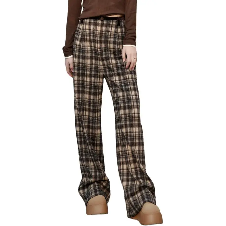 You Cow Me Pants Casual Pants Women's Khaki Plaid-1