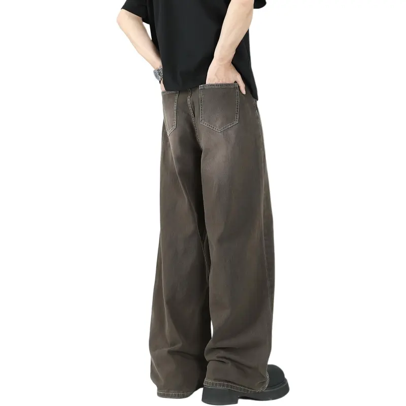 VESIBO Jeans Men's Washed And Dyed Brown-1