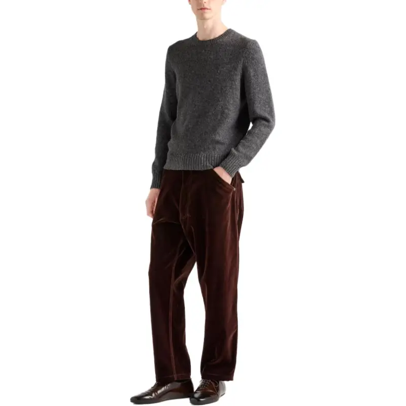 PRADA Logo Plaque Straight Leg Trousers-3