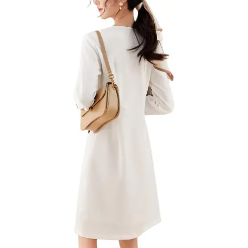 Mo Han Yi Mei Long Sleeved Dress Women's Pearl White